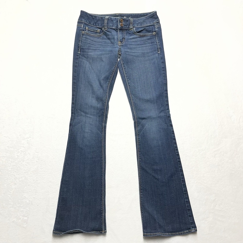 American Eagle Stretch Artist Flare Jeans Womens 0 Dark Wash Low Rise